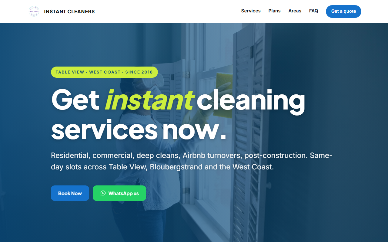 Instant Cleaners website preview