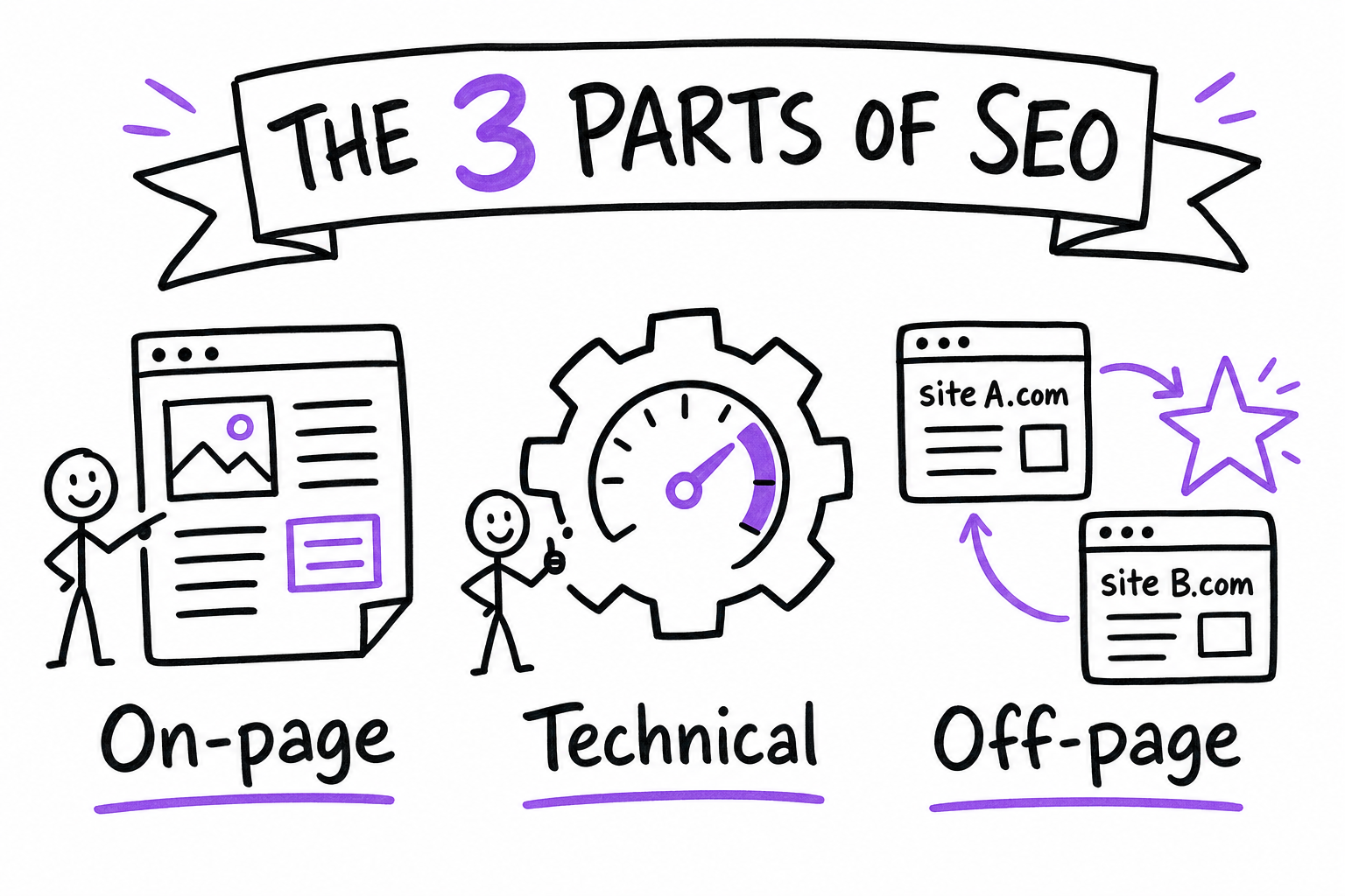 The three parts of SEO: on-page, technical, off-page