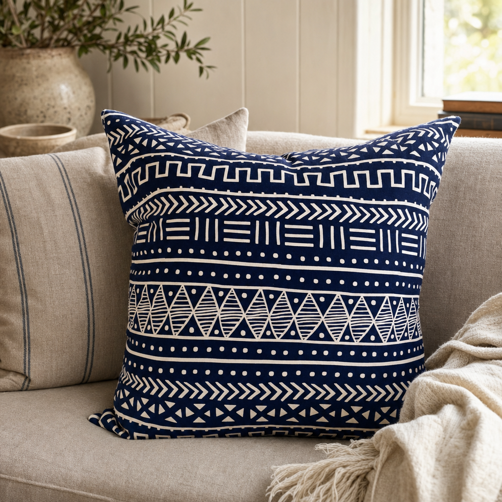 Navy & White Mudcloth Cushion — Intellium Inc. visual